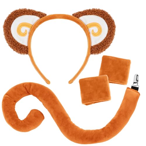 XEPST Tieraffe Kostüm Set, Affenohren und Schwanz Set mit Affenohren Stirnband und Affenschwanz für Tierkostüm Cosplay Geburtstagsparty Zubehör Halloween Kostüm Partyzubehör, B von XEPST