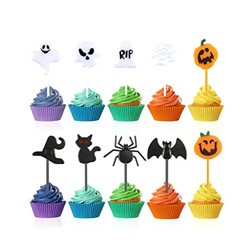 Cupcake-Topper-Set mit 10 Halloween-Verzierungen, Zahnstäbchen für Babyparty, Dessert-Dekoration, Baby-Mädchen, Cupcake-Topper für Babyparty von XEYYHAS