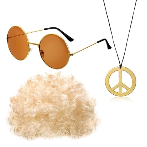 XEYYHAS 80er Jahre Hippie Kostüm für Damen Kostüm Hippie Zubehör Set Hippie Sonnenbrille Peace Zeichen Halskette Hippie Kostüm Set von XEYYHAS