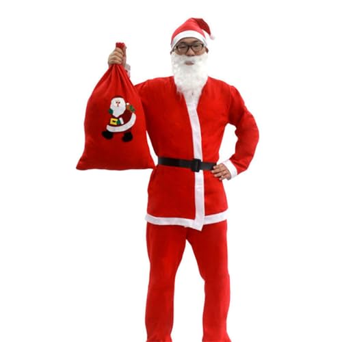 XEYYHAS Weihnachtsmann-Bartmütze, Handschuhe, Kleid/Oberteil, Hose, Lederstiefel, Weihnachtsmann-Anzug, Weihnachtsmann-Kostüme, Verkleidungen, Requisiten, Weihnachts-Kostüm, Kleid von XEYYHAS