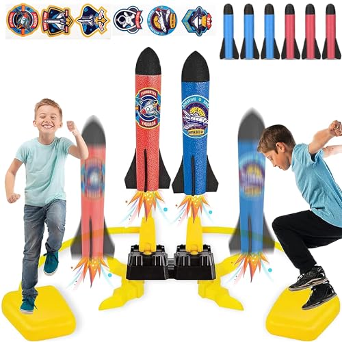 XFLYP Rakete Luftdruck, Rakete Spielzeug Mit 6 Schaumraketen und 2-Leistungsstarke Fußpumpen für Spielzeug ab 3-12 Jahre Junge, Outdoor Spielzeug Rakete Spielzeug Kinderspielzeug Geschenk von XFLYP