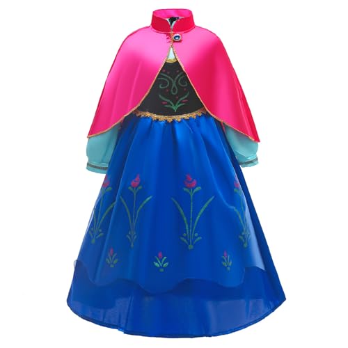 XFOZDM Anna Kostüm Mädchen Kinder Prinzessin Anna Kleid Mädchen mit Cape und Zubehör Prinzessin Kostüm für Verkleidung Faschingskostüme Halloween Weihnachten Geburtstag Party Cosplay 100 von XFOZDM