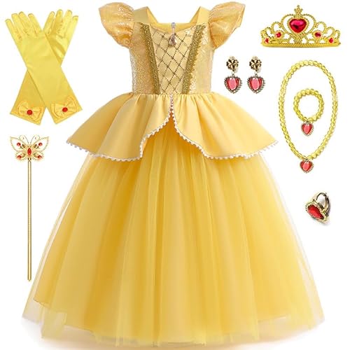 XFOZDM Mädchen-Kleid, Prinzessin, schönes Kostüm, schönes und das Biest und Zubehör, Kleid schön und das Biest, für Geburtstag, Party, Karneval, Cosplay, Kostüm, 100 cm XFOZDM Mädchen-Kleid, Prinzessin, schönes Kostüm, schönes und das Biest und Zubehör, Kleid schön und das Biest, für Geburtstag, Party, Karneval, Cosplay, Kostüm, 100 cm von XFOZDM