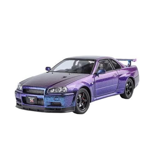 XGFFBAGB 1/24 Für GTR-R34 Legierung Fahrzeug Modell Diecast Metall Sammeln Spielzeug Geschenke(Purple,with Box) von XGFFBAGB