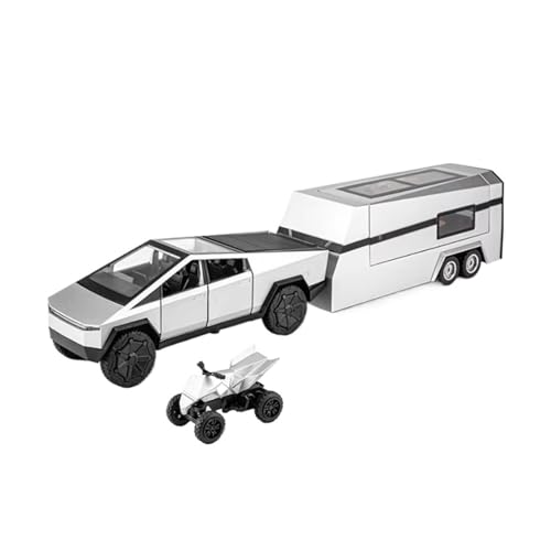 XGFFBAGB 1/32 Für Cyber ​​Pickup Legierung Auto Modell Druck Druck Geländewagen LKW Auto Modell Sound Licht Spielzeug Geschenk(Silver,with Box) von XGFFBAGB