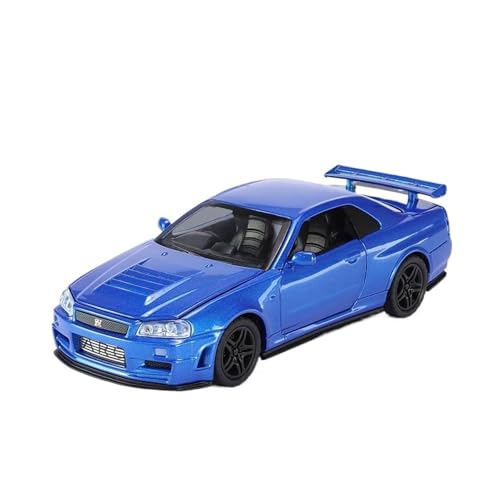 XGFFBAGB 1/32 Für GTR R34 Legierung Sport Auto Modell Diecast Metall Racing Auto Modell Sound Licht Spielzeug Geschenk(Blu,No Box) von XGFFBAGB