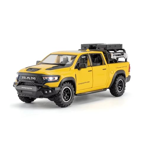 XGFFBAGB 1/32 Für RAM 1000 TRX Mammoth Pickup Legierung Auto Modell Sound Und Licht Zurückziehen Spielzeug Sammlerstücke Geburtstag Geschenk(Yellow,No Box) von XGFFBAGB