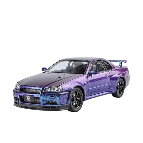 XGFFBAGB 1:24 Für GTR R34 Sportwagen Legierung Metall Druckguss Auto Modell Sound & Licht Display Dekorative Ornamente(Purple,with Box) von XGFFBAGB