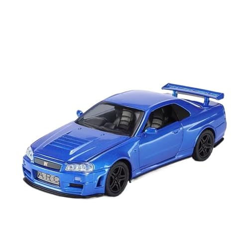 XGFFBAGB 1:32 Für GTR R34 Legierung Metall Diecast Sport Racing Auto Modell Modell Sound & Licht Spielzeug Geschenk(Blu,No Box) von XGFFBAGB