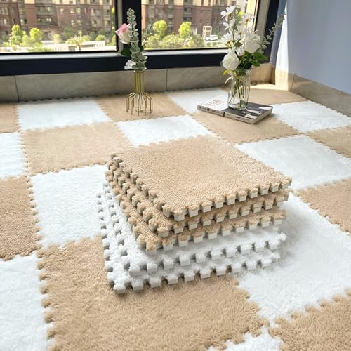 10-teiliges Set aus Flauschigen, ineinander greifenden Teppichfliesen aus Plüsch, quadratische Schaumstoff-Teppiche, Puzzle-Spielmatte, Schaumstoff-Bodenfliesen für Schlafzimmer, 3 von XGFXGF