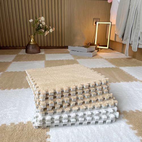 12 x 12 Zoll große Teppiche, ineinandergreifende Bodenmatte mit Kanten, 16 Stück Plüsch-Bodenfliesen, Puzzle-Schaumstoff-Spielmatte, ineinandergreifende Schaumstofffliesen (Größe: von XGFXGF