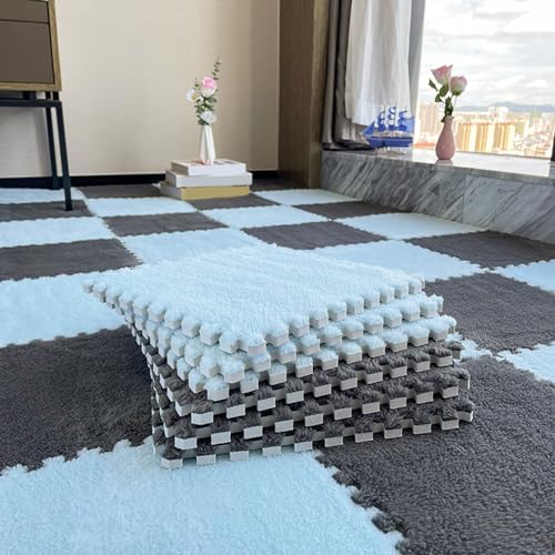 20 Stück ineinander greifende Plüsch-Teppichbodenfliesen, Bodenmatte mit Kanten, Puzzle-Schaumstoff-Spielmatte, ineinander greifende Schaumstofffliesen, 12 x 12 Zoll (Größe: 0,23 Z von XGFXGF