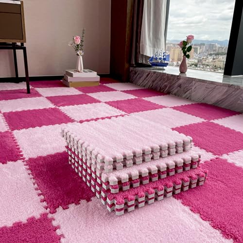 20 Stück ineinander greifende Plüsch-Teppichbodenfliesen, Bodenmatte mit Kanten, Puzzle-Schaumstoff-Spielmatte, ineinander greifende Schaumstofffliesen, 12 x 12 Zoll (Größe: 0,39 Z von XGFXGF