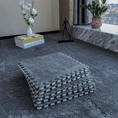 20 Stück ineinander greifende Plüsch-Teppichbodenfliesen, Bodenmatte mit Kanten, Puzzle-Schaumstoff-Spielmatte, ineinander greifende Schaumstofffliesen, 12 x 12 Zoll (Größe: 0,39 Z von XGFXGF