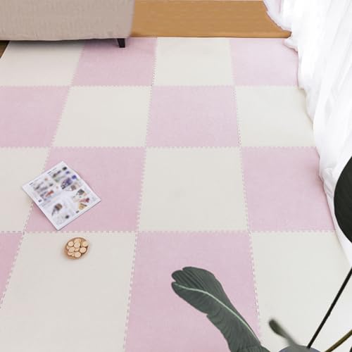 4-teilige Puzzle-Spielmatte, Teppichfliesen, Plüschteppich-Bodenfliesen, ineinandergreifende Schaumstoffmatten, Yogamatte, 30 und 60 cm (Größe: 61 x 61 x 0,6 cm, Farbe: Pink + Beig von XGFXGF