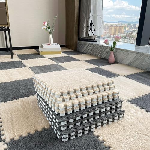 60-teilige Schaumstoff-Bodenmatte fürs Bett, 12-Zoll-Plüsch-Boden-Puzzle-Spielmatte, ineinander greifender Teppich, Puzzle-Bodenfliesen, Schaumstofffliesenmatte (Größe: 0,39 Zoll, von XGFXGF