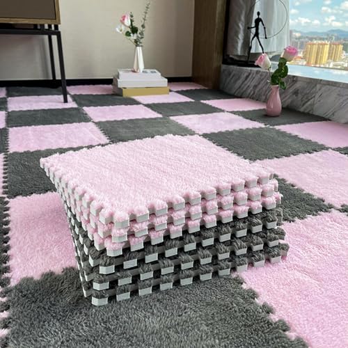 60-teilige Schaumstoff-Bodenmatte fürs Bett, 12-Zoll-Plüsch-Boden-Puzzle-Spielmatte, ineinander greifender Teppich, Puzzle-Bodenfliesen, Schaumstofffliesenmatte (Größe: 0,39 Zoll, von XGFXGF