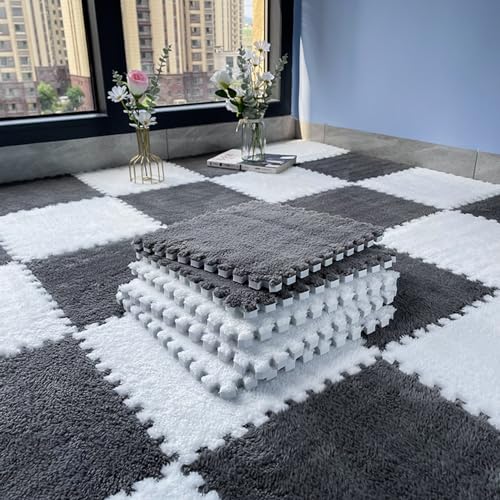 60-teilige Schaumstoff-Bodenmatte fürs Bett, 12-Zoll-Puzzle-Bodenspielmatte aus Plüsch, ineinandergreifender Teppich, Puzzle-Bodenfliesen, Schaumstofffliesenmatte (Größe: 0,23 Zoll von XGFXGF
