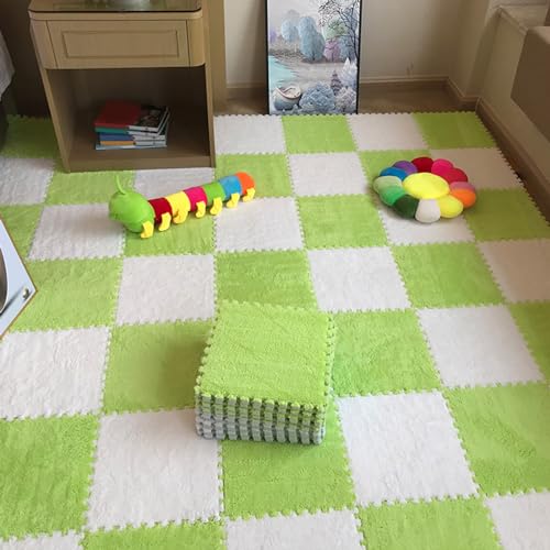 Ineinander greifende Teppichfliesen mit Rand, 60-teilige Bodenmatte aus Plüschschaum, Puzzle-Spielmatten, Wohnzimmer, Schlafzimmer, 30 x 30 cm (Größe: 0,39 Zoll, Farbe: Hellgrün + von XGFXGF