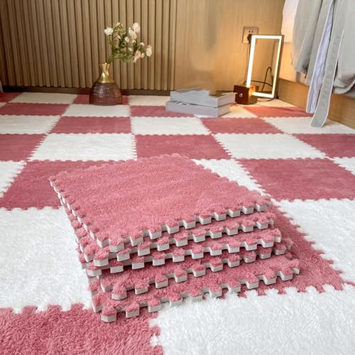 Plüsch-Puzzle-Bodenmatte aus Schaumstoff, 150 Stück, 13,6 m², ineinander greifende Teppichfliesen, weiche quadratische Spielmatte, Spielzimmer, Schlafzimmer, 30,5 x 30,5 cm (Größe: von XGFXGF