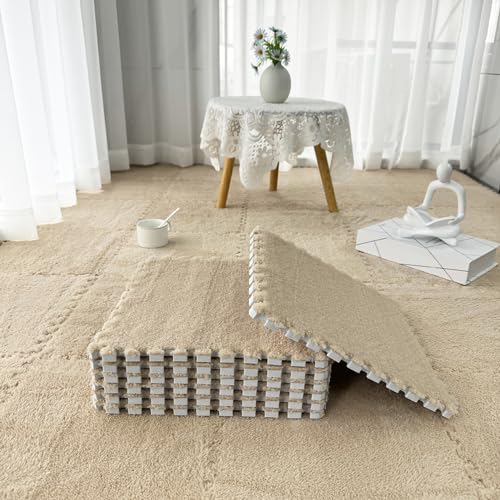 Puzzle-Spielmatte aus Schaumstoff, 30,5 x 30,5 cm, ineinandergreifende Teppiche, Bodenmatte mit Kanten, Plüsch-Bodenfliesen, ineinandergreifende Schaumstofffliesen, 30 Stück (Größe von XGFXGF