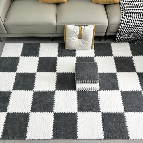 Weiche ineinander greifende Teppiche, 30,5 x 30,5 cm, Bodenmatte mit Kanten, 16 Stück Plüsch-Bodenfliesen, Puzzle-Schaumstoff-Spielmatte, ineinander greifende Schaumstofffliesen (G von XGFXGF