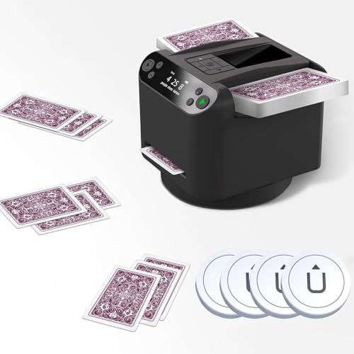 Automatische Kartenmisch- und Dealer-Maschine, um 360° drehbare automatische rotierende Kartenaufteilungsmaschine for 2 Decks, 4 kabellose Dealer-Tasten, for UNO, Blackjack, Texas Hold'em(Black) von XGHDPBM