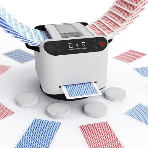 Automatische Kartenmisch- und Dealer-Maschine, um 360° drehbare automatische rotierende Kartenaufteilungsmaschine for 2 Decks, 4 kabellose Dealer-Tasten, for UNO, Blackjack, Texas Hold'em(White) von XGHDPBM