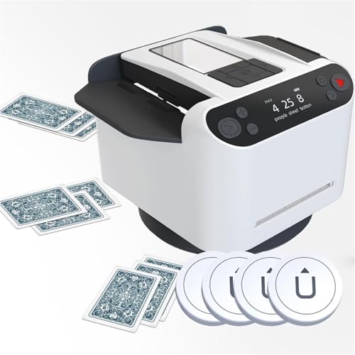 Automatischer Kartenmisch- und Dealer-Automat, um 360° drehbarer Smartcard-Handelsautomat, 4 kabellose Dealer-Tasten, Casino-Spielkartentisch-Zubehör for Poker, UNO, Blackjack, Texas Hold'em(White) von XGHDPBM