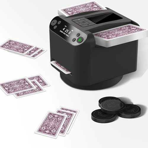 Automatischer Kartenmisch- und Kartengeber, um 360° drehbarer Kartengeber mit 4 kabellosen Kartengebertasten, wiederaufladbarer Kartengeber und Kartenspieler for UNO, Blackjack, Texas Hold'em(Black) von XGHDPBM