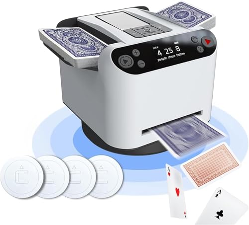 Automatischer Kartenmisch- und Kartengeber, um 360° drehbarer Kartengeber mit 4 kabellosen Kartengebertasten, wiederaufladbarer Kartengeber und Kartenspieler for UNO, Blackjack, Texas Hold'em(White) von XGHDPBM