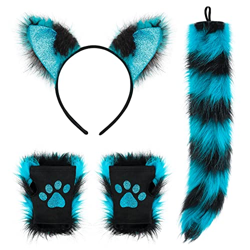 XGOPTS Plüsch Katzenkostüm Damen Halloween Kostüme Katze Fuchs Cosplay katzen kostüme Schwanz Clip Ohren und Handschuhe Set Karneval Halloween Party Cosplay Kostüm Set für Kinder Erwachsene von XGOPTS