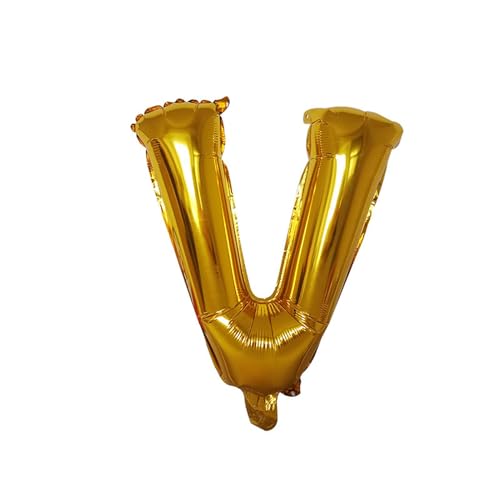 Geburtstagsballon 10 Stück Buchstabenballons, Buchstabenballon-Anordnung Aus Aluminiumfolie, 16-Zoll-Buchstabenballon Aus Heller Aluminiumfolie, Gold V von XHBGXMV