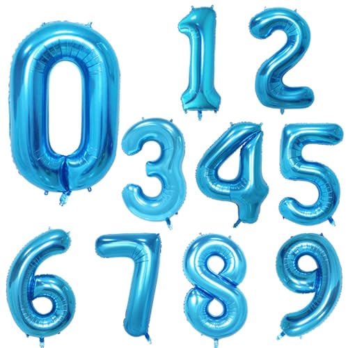 Geburtstagsballon 2 Sätze Zahlenballons 40 Zoll Blauer Aluminiumfolienballon Geburtstagsfeier Dekorationszubehör - Blau 0-9 von XHBGXMV
