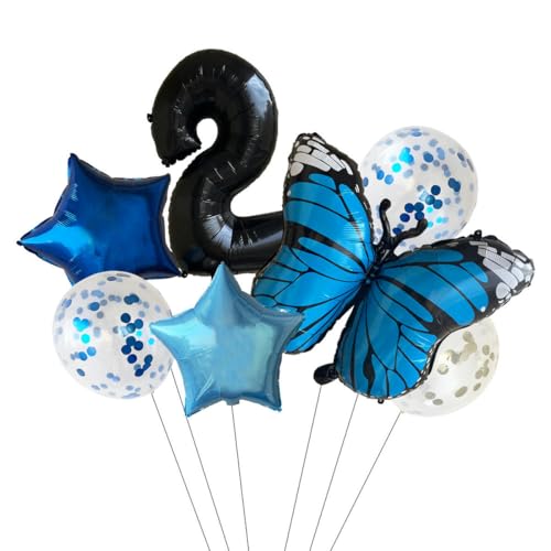 Geburtstagsballon 4 Sätze Blaue Schmetterlingsparty-Geburtstagsfeierdekorationsnummern Sterne Paillettenballons-2 von XHBGXMV