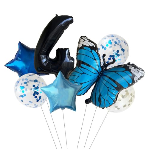 Geburtstagsballon 4 Sätze Blaue Schmetterlingsparty-Geburtstagsfeierdekorationsnummern Sterne Paillettenballons-4 von XHBGXMV