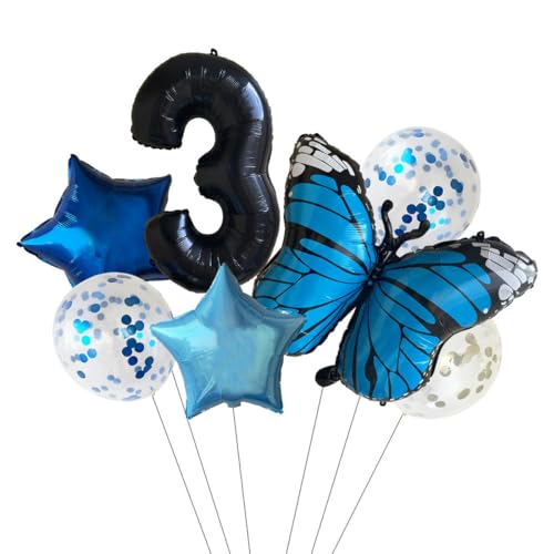 Geburtstagsballon 4 Sätze Blaue Schmetterlingsparty-Geburtstagsfeierdekorationszahlen Sterne Paillettenballons-3 von XHBGXMV