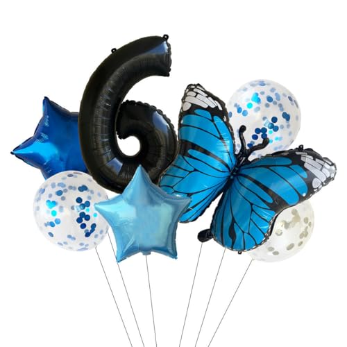 Geburtstagsballon 4 Sätze Blaue Schmetterlingsparty-Geburtstagsfeierdekorationszahlen Sterne Paillettenballons-6 von XHBGXMV