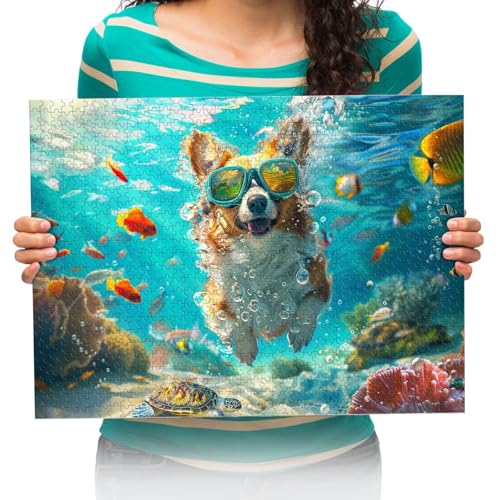 300 PCS Puzzle Corgi und Tropische Fische Puzzles Schwieriges großes Puzzle Pädagogisches Stressabbau-Spielzeug für Erwachsene Kinder 52 * 38cm von XHENTAI