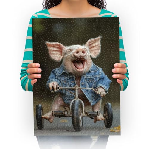 300 PCS Puzzle Schweinchen fährt auf einem Dreirad Puzzles Schwieriges großes Puzzle Pädagogisches Stressabbau-Spielzeug für Erwachsene Kinder 52 * 38cm von XHENTAI