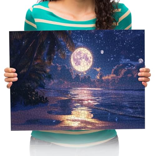 Erwachsenenpuzzle 1500 Teile Klassisches Puzzle Aus Holz Puzzles- Mondlandschaft bei Nacht -Kind Geschenk Wohnkultur Modern Festival DIY Geschenk Intellektuelles Spiel 87x57cm von XHENTAI