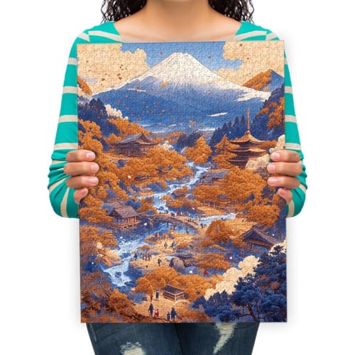 Erwachsenenpuzzle 300 Teile Klassisches Puzzle Aus Holz Puzzles- Berg Fuji, Berge, Flüsse, Landschaftsgemälde -Kind Geschenk Wohnkultur Modern Festival DIY Geschenk Intellektuelles Spiel 52x38cm von XHENTAI