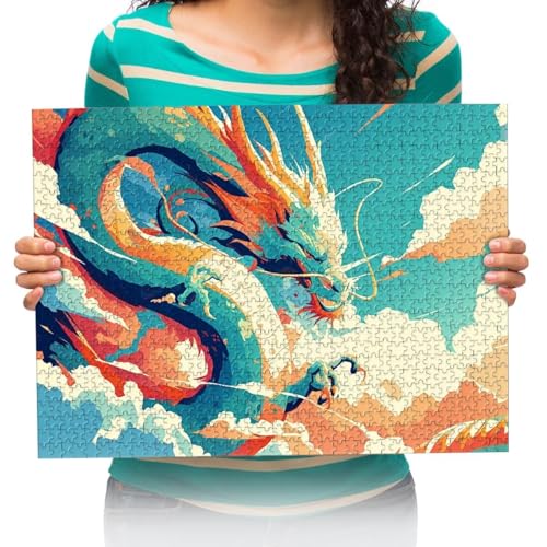 Erwachsenenpuzzle 500 Teile Puzzle Bemalter chinesischer Drache - Puzzle 500 Teile Landschaft - 500 Teile Puzzle Games für Kinder ab 14 Jahren 52x38cm von XHENTAI