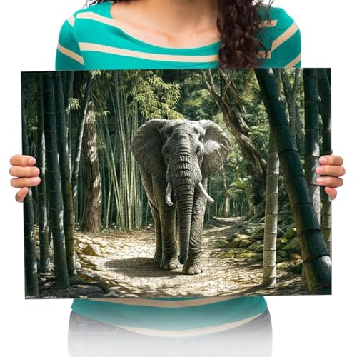 Holzpuzzle 1000 Teile Elefant im Wald Gemälde Puzzles Lernspielzeug Für Geburtstagsgeschenk Für Erwachsene 75x50cm von XHENTAI