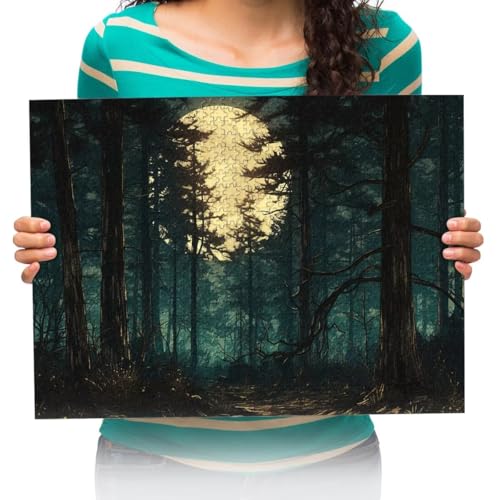 Holzpuzzle 1000 Teile Wald Mond Landschaft Puzzles Lernspielzeug Für Geburtstagsgeschenk Für Erwachsene 75x50cm von XHENTAI