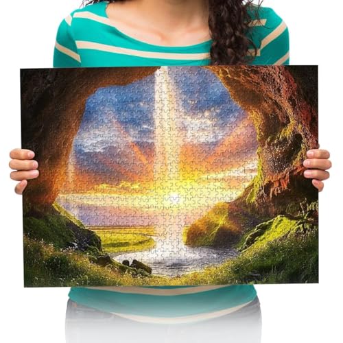 Jigsaw Puzzle 1000 Teile Wasserfall außerhalb der Höhle Naturlandschaft Puzzle 1000 Stück Puzzle für Erwachsene Teen Child Brain Challenge 75x50cm von XHENTAI