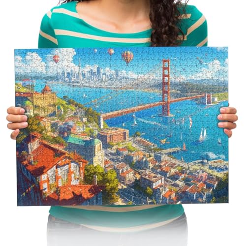 Puzzel Für Erwachsenen Puzzle 300 Teile Kind Puzzles Aus Holz- Brücken- und Stadtbildgemälde -Geschenk Wohnkultur Modern Festival DIY Geschenk Intellektuelles Spiel 38x52cm von XHENTAI