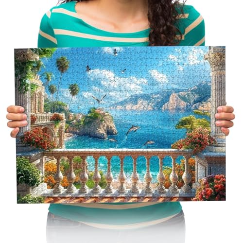 Puzzel Für Erwachsenen Puzzle 300 Teile Kind Puzzles Aus Holz- Meerblick vom Balkon -Geschenk Wohnkultur Modern Festival DIY Geschenk Intellektuelles Spiel 38 * 52cm von XHENTAI