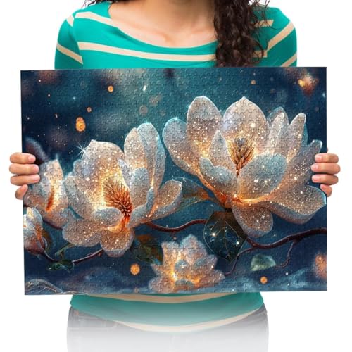 Puzzel Für Erwachsenen Puzzle 300 Teile Kind Puzzles Aus Holz- Weiße Blumen Malerei -Geschenk Wohnkultur Modern Festival DIY Geschenk Intellektuelles Spiel 52 * 38cm von XHENTAI