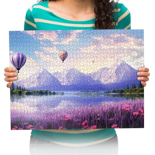 Puzzle 1000 Teile,Puzzle für Erwachsene,Schneeberge, Flüsse, Heißluftballons Geschicklich keitsspiel für die ganze Impossible Puzzle Familie 75x50cm von XHENTAI